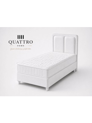Quattro Home  Borneo Tek Kişilik Premium Ortopedik Paket Yaylı Baza Başlık Yatak Seti | Depolamalı Baza | Orta Sert | Beyaz