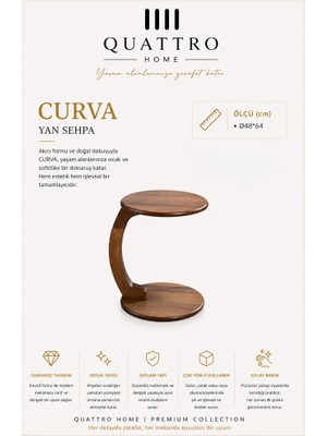Quattro Home Curva C Form Ahşap Yan Sehpa Kavisli Tasarım 48X64 cm