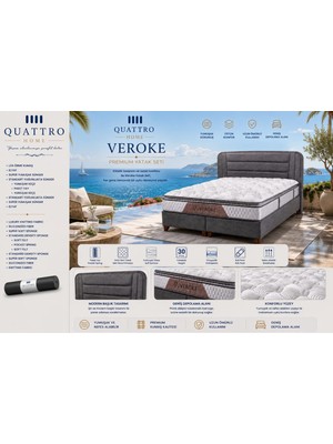 Quattro Home  Veroke Premium Çift Kişilik Yatak Seti Ortopedik Pocket Yaylı Sandıklı Baza Başlık Takımı