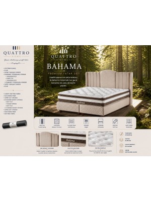 Quattro Home  Bahama Premium Çift Kişilik Yatak Seti Ortopedik Pocket Yaylı Sandıklı Baza Başlık Takımı 30 cm