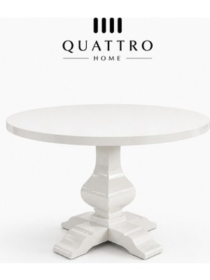 Quattro Home Lusso Parlak Beyaz Lake Yuvarlak Yemek Masası – Klasik Merkezi Ayaklı