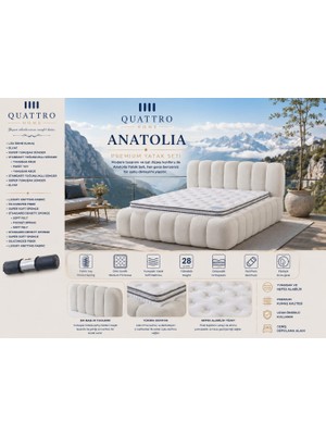 Quattro Home  Anatolia Premium Çift Kişilik Yatak Seti Ortopedik Pocket Yaylı Sandıklı Baza Başlık Takımı
