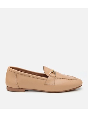 Kadın Deri Bej Tokalı Loafer