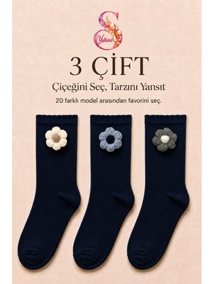 Yshine Bambu Parfümlü El Örgüsü Çiçek Detaylı Fırfırlı Kadın Soket Çorap 3'lü Premium Set