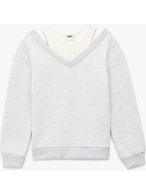Koton Atlet Detaylı Uzun Kollu V Yaka Pamuklu Şardonlu Sweatshirt