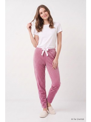 Rays Bel Lastikli Kadife Pijama 0601 Gül