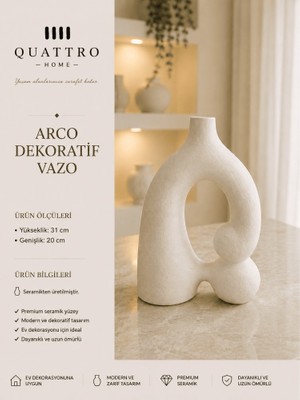 Quattro Home Arco Beyaz Modern Seramik Dekoratif Vazo  – Minimal Salon ve Konsol Aksesuarı