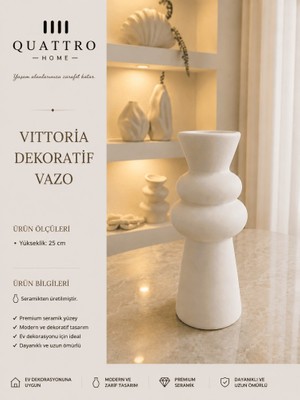 Quattro Home Vittoria Beyaz Modern Seramik Dekoratif Vazo – Dalgalı Form Salon Aksesuarı