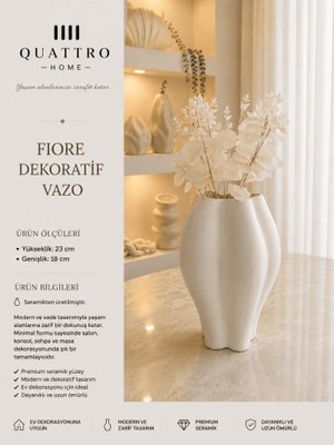 Quattro Home Fiore Beyaz Organik Form Seramik Dekoratif Vazo– Modern Çiçeklik ve Salon Objesi