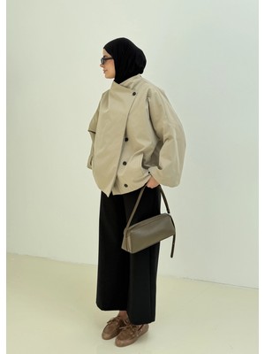 Moda Aksa 7782 Kruvaze Dik Yk Trenç Koyu Taş