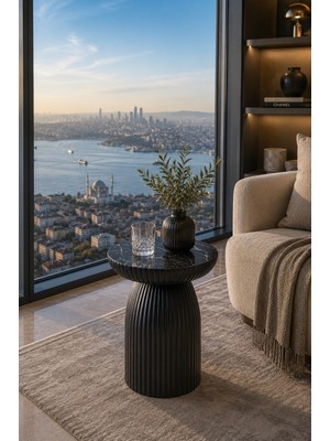 Koçak Home Tekli Mantar Yan Sehpa Siyah Ayak Mermer Desen