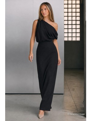 Madmext Siyah Düşük Omuz Elbise MG2349