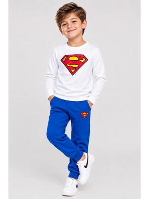 Sibel Günay Butik Superman 2'li Uzun Kollu Takım %100 Pamuklu Çocuk Eşofman Takımı