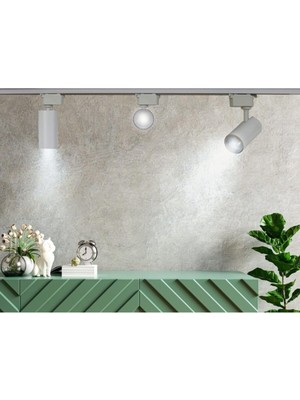 Mini Ray Spot Set Gu-10 Duylu 3 Spot Lamba + 1 mt Ray + 3 GU10 LED Ampul Beyaz Işık Beyaz Kasa