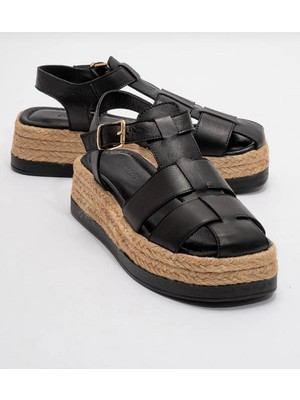 Butik Noble Shoes Hakiki Deri Kalın Taban Kadın Sandalet