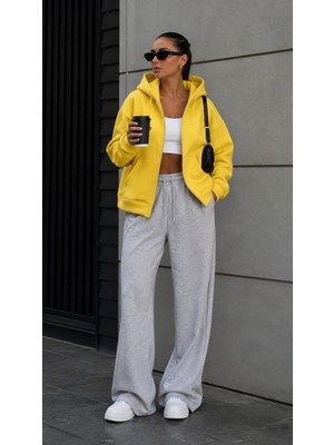 Şık ve Mutlu Kapişonlu Şardonlu Oversize Swet