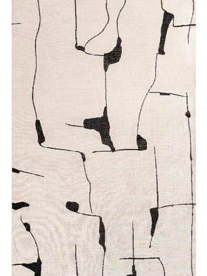 Saraz Halı Modern Krem Siyah Abstract Çizgisel Desenli Baskı Şönil Kilim Kaymaz Taban Salon Oturma Odası Yatak Odası Kilimi SH28