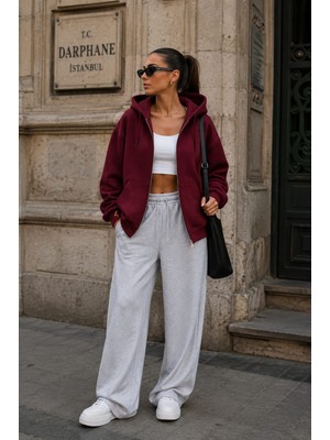 Şık ve Mutlu Kapişonlu Şardonlu Oversize Swet