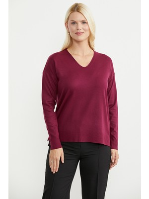 Sementa V Yaka Basic Triko Kazak - Bordo