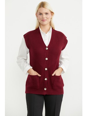 Sementa Cepli V Yaka Triko Yelek - Bordo