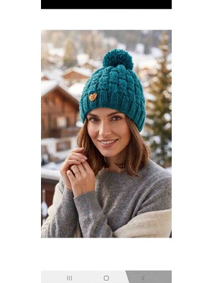 Reyn Handmade %100 El Örgüsü Sepet Örgü Desenli Kışlık Petrol Mavisi  Bere