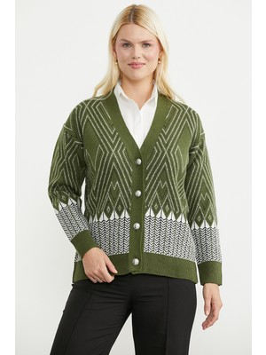 Sementa Oversize Desenli Triko Hırka - Yeşil