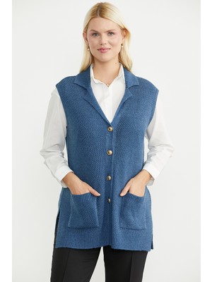 Sementa Cepli Yumuşak Dokulu Triko Yelek - Indigo