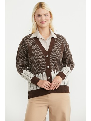 Sementa Oversize Desenli Triko Hırka - Kahve