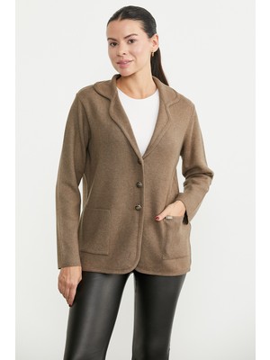 Sementa Oversize Cepli Triko Ceket - Sütlü Kahve