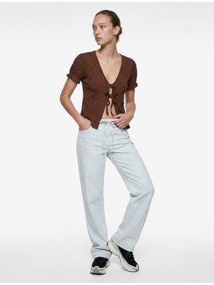 Koton Pamuklu Cep Detaylı Beli Bağcıklı Bol Pantolon - Loose Straight Fit Jean