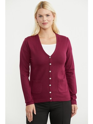Sementa Cepli V Yaka Basic Triko Hırka - Bordo