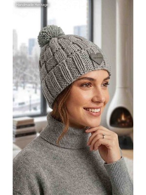 Reyn Handmade %100 El Örgüsü Sepet Örgü Desenli Kışlık Duman Grisi Bere