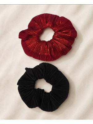 Tcey 2’li Oversize Scrunchie Lastik Toka Seti – Bordo & Siyah