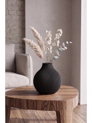 Lumense Asos Modern Dekoratif Vazo & Çiçeklik Şık Küre Salon Objesi - Siyah