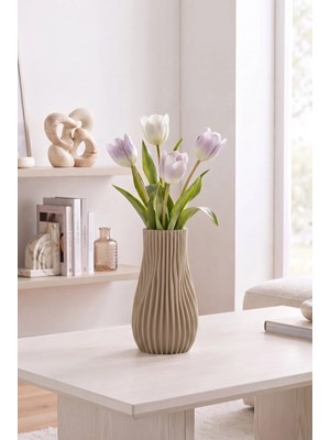 Lumense Sofya Modern Dekoratif Vazo & Çiçeklik Şık Salon Objesi - Meşe