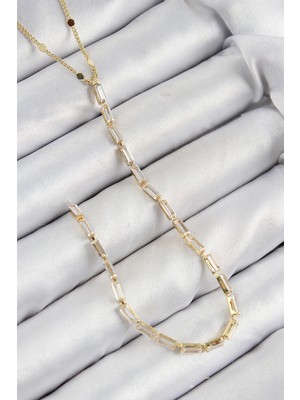 Marsilyan™- Pirinç Zirkon Taşlı Model Gold Renk Y Kolye