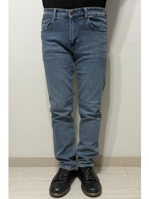 Hacker Fistan Store Erkek Mavi Yüksek Bel Rahat Kesim Boru Paça Jean Pantolon