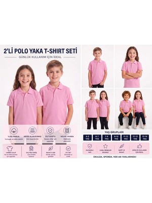Secret Touch 2'li Paket Çocuk Kız Erkek %100 Pamuk Kısa Kollu Polo Yaka Okul Tişörtü