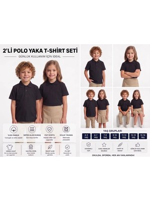 Secret Touch 2'li Paket Çocuk Kız Erkek %100 Pamuk Kısa Kollu Polo Yaka Okul Tişörtü