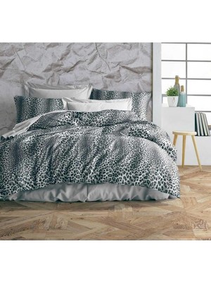 Çift Kişilik Ranforce Nevresim Çarşaf Takımı Leopar Desen 200X220 cm Gri, Çiftleoparnvr