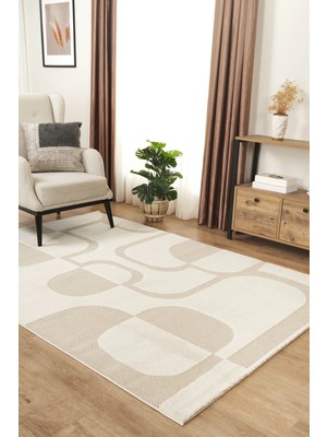 Livset Home Yumuşak Modern Krem Bej Halı Salon Mutfak Antre Yolluk Oturma Odası Çocuk Odası Halısı L328A