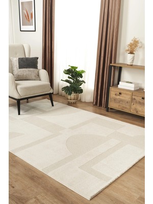 Livset Home Yumuşak Modern Krem Halı Salon Mutfak Antre Yolluk Oturma Odası Çocuk Odası Halısı L329