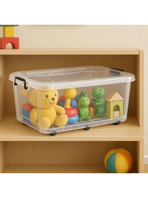 30 Litre Kapaklı Şeffaf Plastik Organizer Saklama Kutusu Oyuncak Kutusu