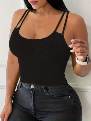 Twomeey Kadın Çift Askılı Kaşkorse Kumaş Crop (Renkli)