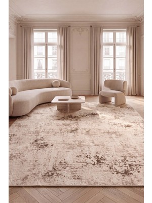 Livset Home Yumuşak Modern Krem Bej Halı Salon Mutfak Antre Yolluk Oturma Odası Çocuk Odası Halısı J102B