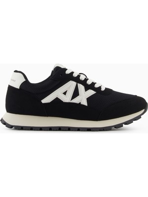 Armani Exchange Erkek Süet ve Deri Detaylı Rahat Tabanlı Siyah-Beyaz Sneaker XM001960 AF19388-MC024