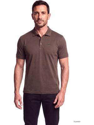 EA7 Erkek Normal Kalıp Plaka Logo Detaylı Kısa Kollu Kahverengi Polo Yaka T-Shirt 7M002097 AF13862-U6027