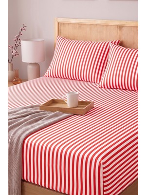 Medaillon Home Çizgili Çift Kişilik Çarşaf Takımı | Pamuklu | 160X200 cm Yatak Uyumlu Lastikli Çarşaf, 2 Adet 50X70 cm Yastık Kılıfı | Şık ve Zarif