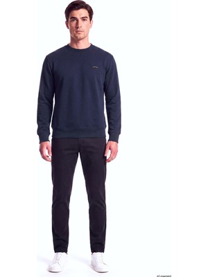 Paul & Shark Erkek Normal Kesim Logo Detaylı Yuvarlak Yakalı Pamuklu Uzun Kollu Lacivert Sweatshirt 16311828-050