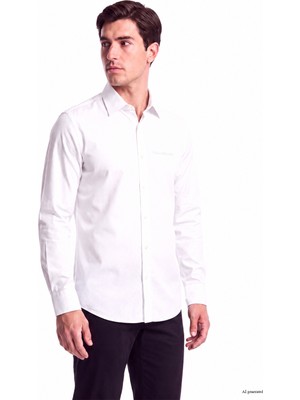 Paul & Shark Erkek Normal Kalıp Pamuklu Logo Işlemeli Uzun Kollu Beyaz Gömlek 16313820-010
